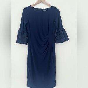 Lauren Ralph Lauren Women's Navy Konatta Lace Bell Sleeve Sheath Dress
